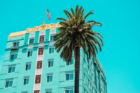 Photography of Santa Monica beach and  art deco hotel